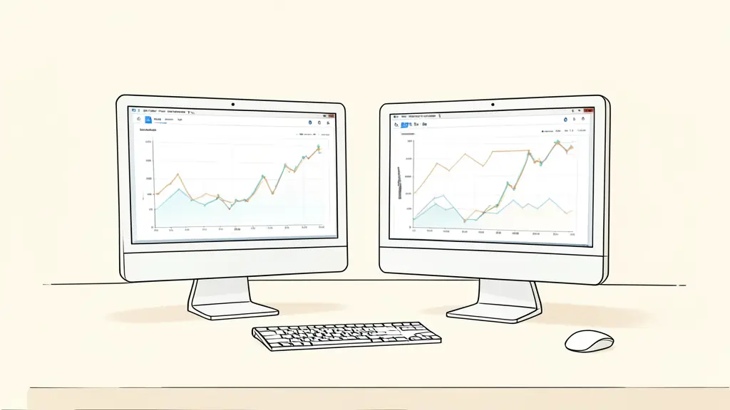 A professional workspace with two computer monitors showing financial charts and a regulatory license document on the desk, editorial style, high quality, no text