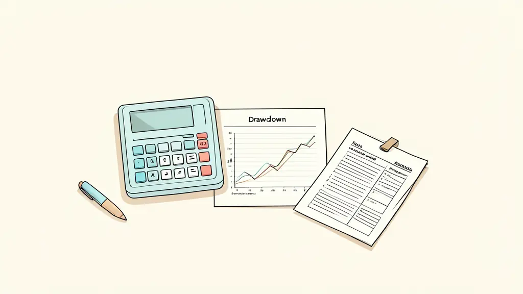 Editorial photograph of a trader comparing a fee calculator, a drawdown chart and a printed rule checklist at a desk, no visible text or logos