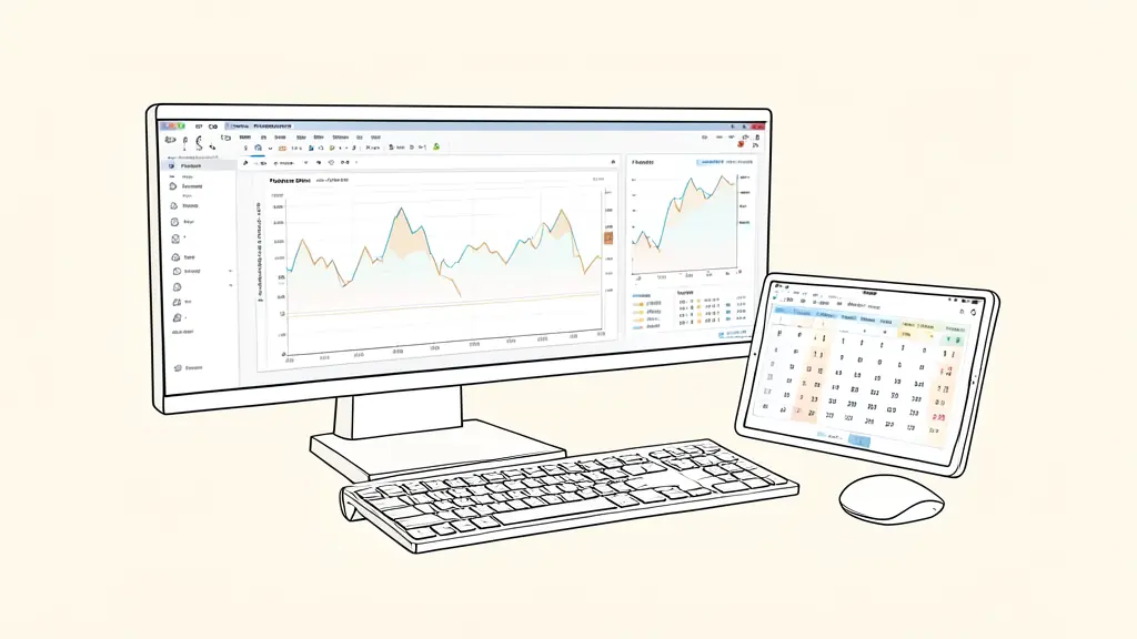 Futures order entered from a charting screen, risk limits displayed on a second monitor, economic calendar beside the keyboard
